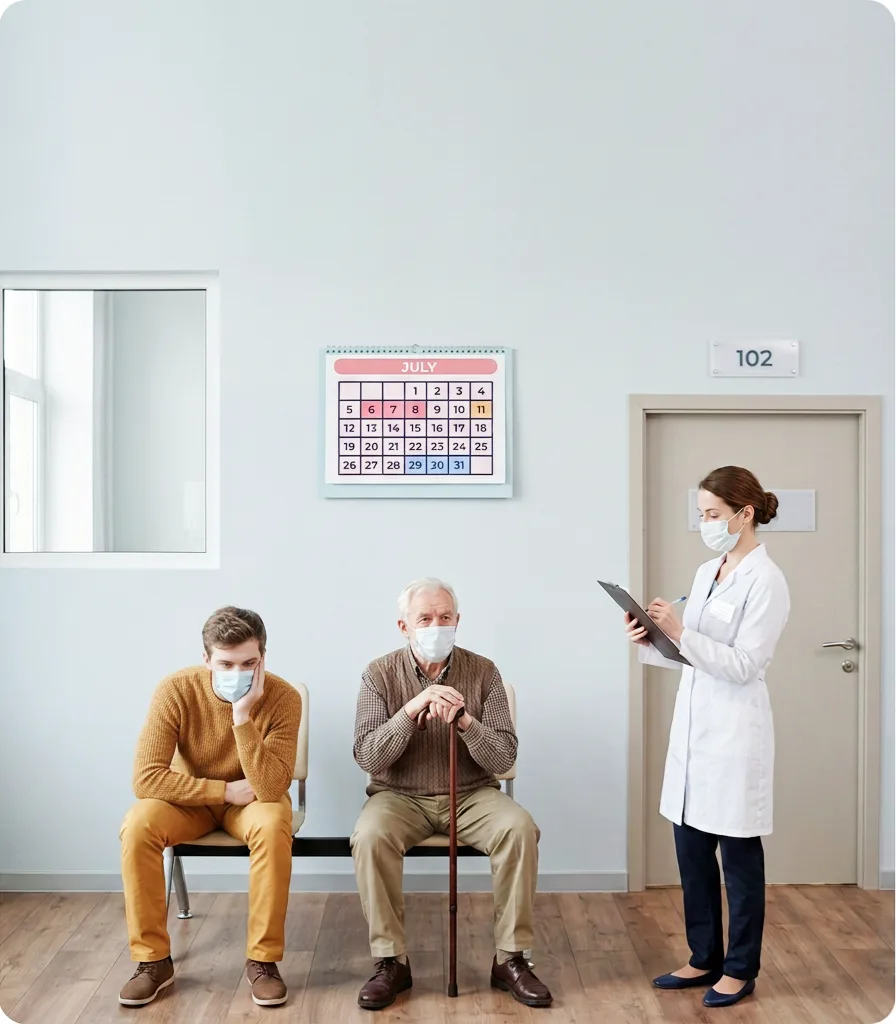Patients waiting in a clinic waiting room