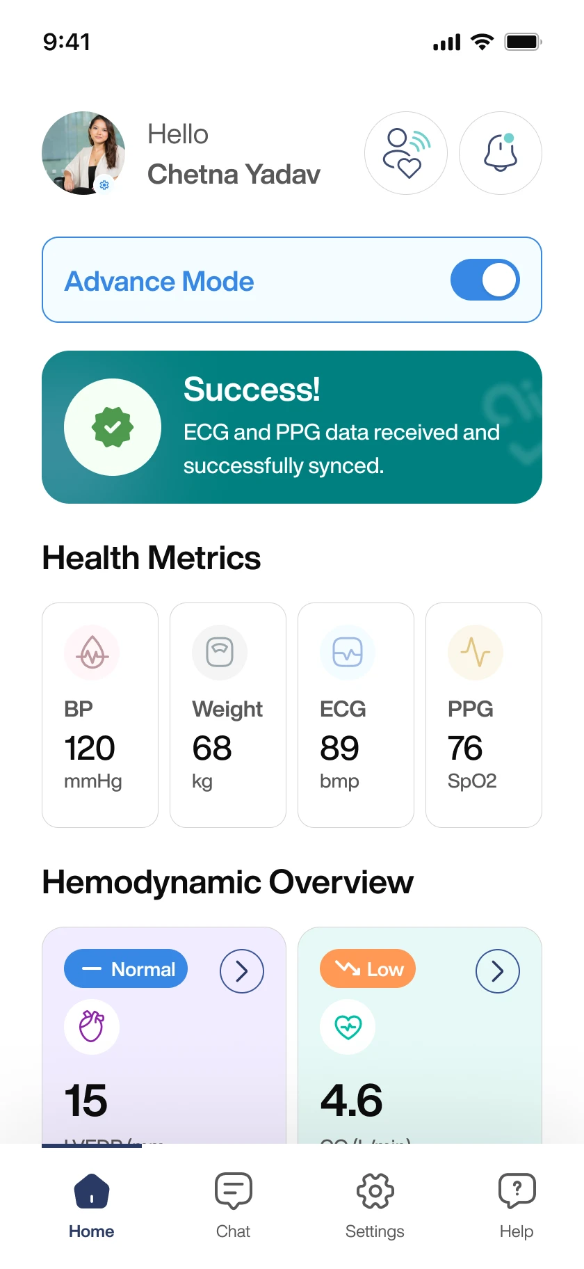 The Coredio patient app confirming a synced reading